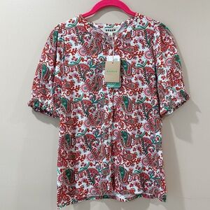 Boden Top Women 4 Multi-Color Ruffle Cuff Crewneck Blouse Casual Summer New